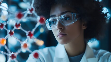 A Young Female Scientist Studying a Molecular Model