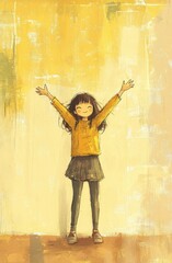 Obraz premium Happy Girl Yellow Wall.