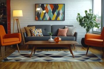 Modern living room with stylish furniture and decor.
