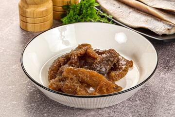 Herring roe snack in the plate