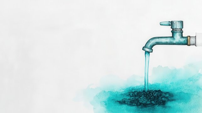 Eco-Friendly Watercolor concept, Water flowing from a tap turning into polluted sludge