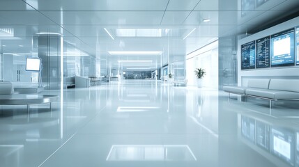 Obraz premium A modern, sleek interior space with reflective surfaces and minimalist design.