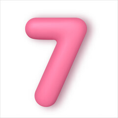 Realistic 3d font color pink number 7. Number in the form of balloons. Template for products, advertizing, web banners, leaflets, certificates and postcards. Vector illustration.