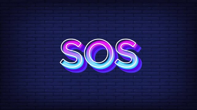 SOS emergency alert text effect in glowing glitch text effect vedio