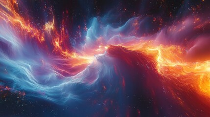 Fototapeta premium Abstract cosmic nebula with swirling blue and red hues.