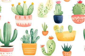 Watercolor Cactus Pattern.