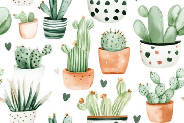 Watercolor Cactus Pattern.
