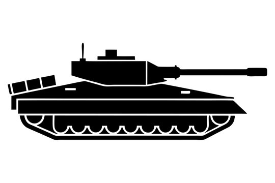 recommend clip art: A modern war tank icon silhouette vector on white background.