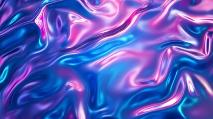 Obraz premium Metallic Liquid Background. Neon 3D Holographic Foil in Blue and Purple