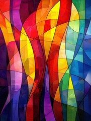 Fototapeta premium Abstract Stained Glass Window with Vibrant Colors and Curved Lines