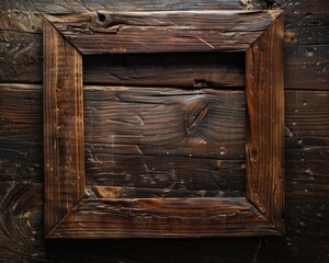 Square Wood Frame. Vintage Antic Design on Wall with Grunge Retro Background