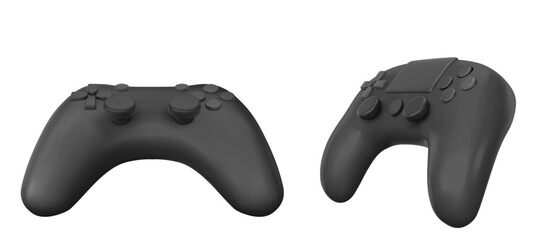 3d black gamepad. Control joystick for video game play vector. Joypad for entertainment vr console. Realistic player device isolated. Remote controller panel mockup design set. Wireless technology © klyaksun