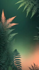 Naklejka premium Vertical leafy gradient transition from deep neon peach and slate, to intense green, accented by a glow of light and a rough, grainy texture.