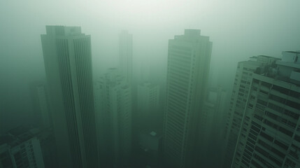 Foggy Cityscape: A View of Skyscrapers in the Mist