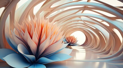 Obraz premium Stunning 3d abstract wallpaper featuring a captivating tunnel design with vibrant floral elements, perfect for modern interior decor and creative digital backgrounds.