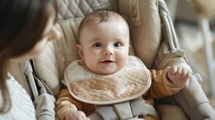 Cozy Baby Relaxing in a Child Seat, Bundled Up and Happy