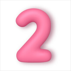 Realistic 3d font color pink number 2. Number in the form of balloons. Template for products, advertizing, web banners, leaflets, certificates and postcards. Vector illustration.