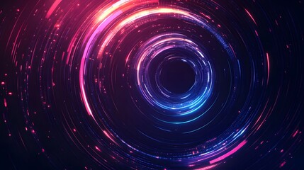 Abstract Digital Art with Glowing Neon Circles and Lights