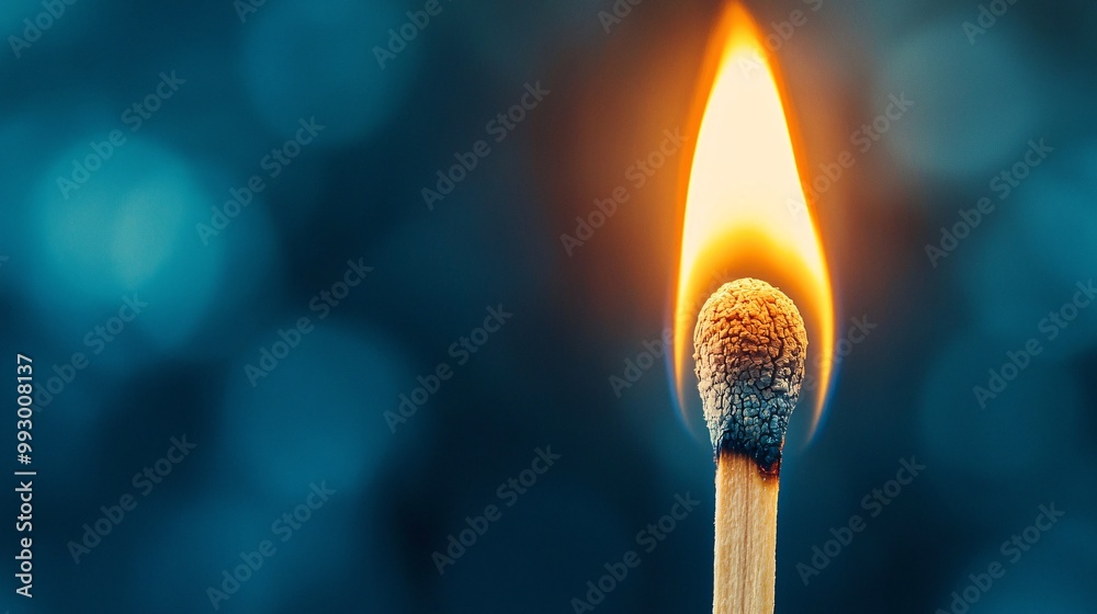 Sticker Burning Matchstick with Blue Background.