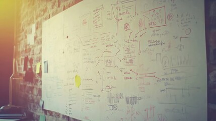Obraz premium A whiteboard filled with notes, diagrams, and brainstorming ideas for a project.