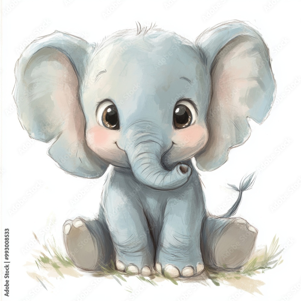 Wall mural cute baby elephant.