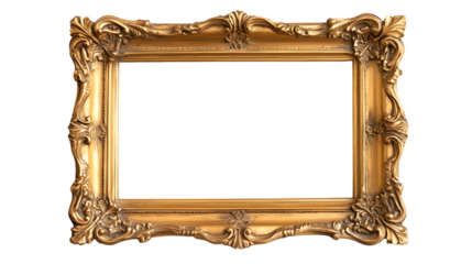 Elegant antique golden frames PNG, featuring intricate carvings and a rich gilded finish, perfect for adding a touch of vintage charm to any decoration. Generative AI.