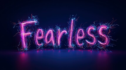 Obraz premium Stylized glowing electric word fearless against dark background