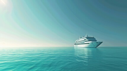 Obraz premium An elegant cruise ship floating on the calm, turquoise sea, with a clear, sunlit sky above.