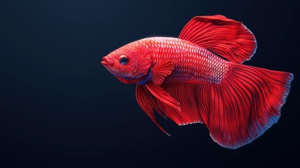 Vibrant red betta fish swimming gracefully in dark water.