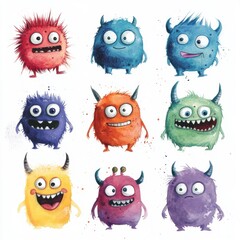 Fototapeta premium Cute Monsters Watercolor.
