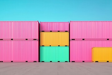 Fototapeta premium Colorful shipping containers under clear blue sky