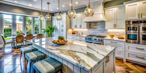 Elegant marble kitchen countertops showcasing luxury design and modern decor in a contemporary setting