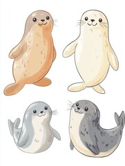 Fototapeta premium Cute Seals Cartoon.