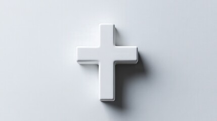 Obraz premium White cross on light gray background with subtle shadows