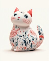 Floral Cat Figurine.
