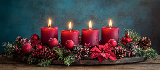 Red Christmas candles on the 4th Advent