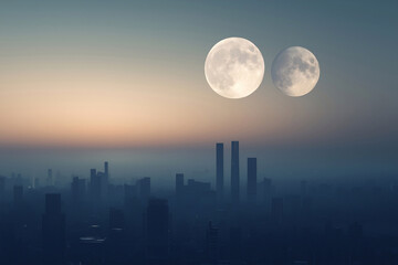 realistic image of two moons in the sky at sunset