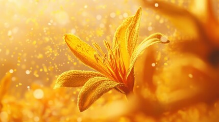 Bright Yellow Flower with Floating Pollen Particles