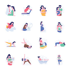 Collection of Pregnant Woman Flat Style Illustrations 

