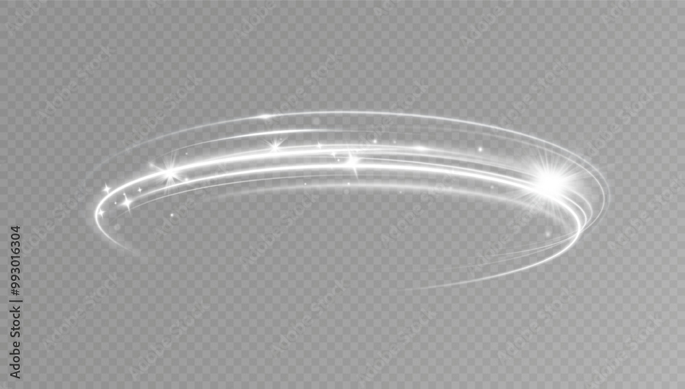 Poster Light white Twirl. Curve light effect of white line. Glowing white spiral. The effect of high-speed abstract lines. Rotating shiny rings.	
