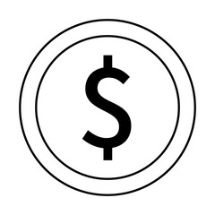 Obraz premium Black dollar sign centered within a circle resembling a coin. Ideal for finance, banking, currency, savings, and economic concepts. Simple lines and monochrome colors give a minimalist style
