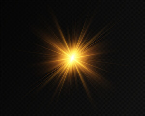glowing light explodes on a transparent background. with ray. Transparent shining sun, bright flash. Special lens flare light effect.
