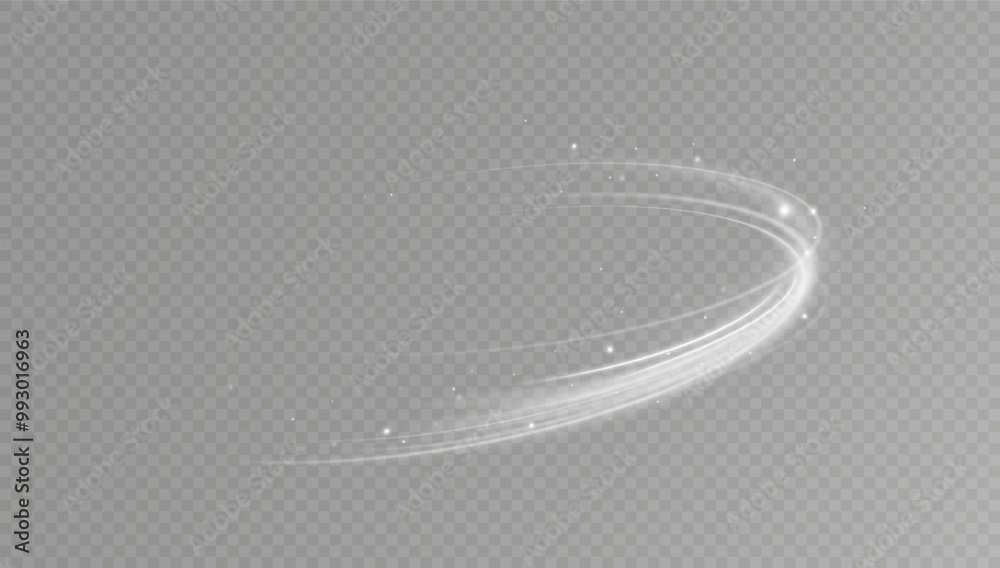 Poster Light white Twirl. Curve light effect of white line. Glowing white spiral. The effect of high-speed abstract lines. Rotating shiny rings.	