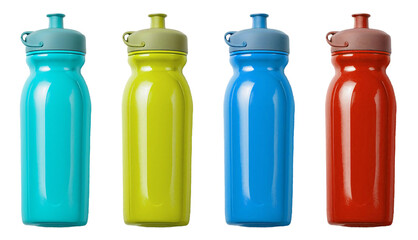 mockup sports bottles in four color variations isolated on white background