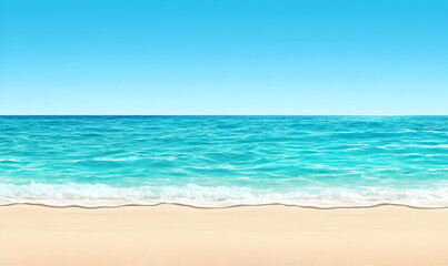 Obraz premium Vibrant summer beach paradise, azure skies, gentle waves lapping at golden sands, sunbathers enjoying the warmth, distant sailboats dotting the horizon