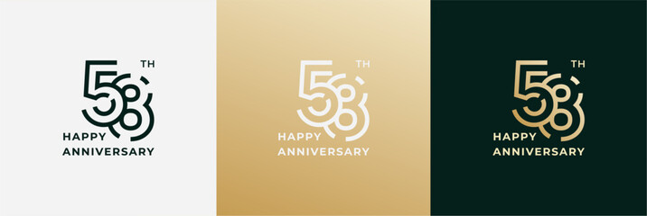 Logo 58th, 58 years anniversary, Creative design template for celebration, birthday, greeting and invitation. Editable file
