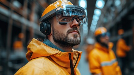 A Man in a Yellow Jacket Wearing a VR Headset