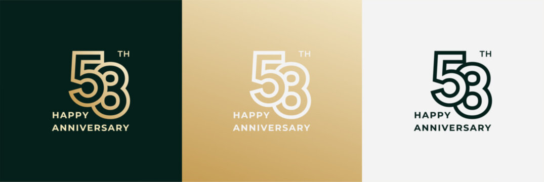 Logo 58th, 58 years anniversary, Creative design template for celebration, greeting and invitation. Editable file