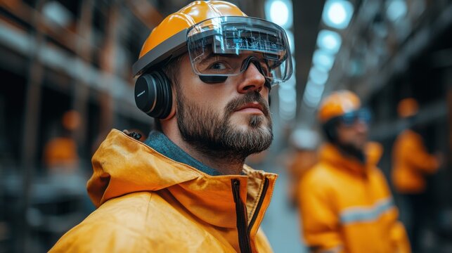 A Man in a Yellow Jacket Wearing a VR Headset