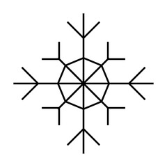 Fototapeta premium Black and white geometric snowflake with clean lines and hexagonal center. Ideal for winter themes, holiday decor, seasonal greeting cards, digital graphics, and minimalist designs. Simple, clean